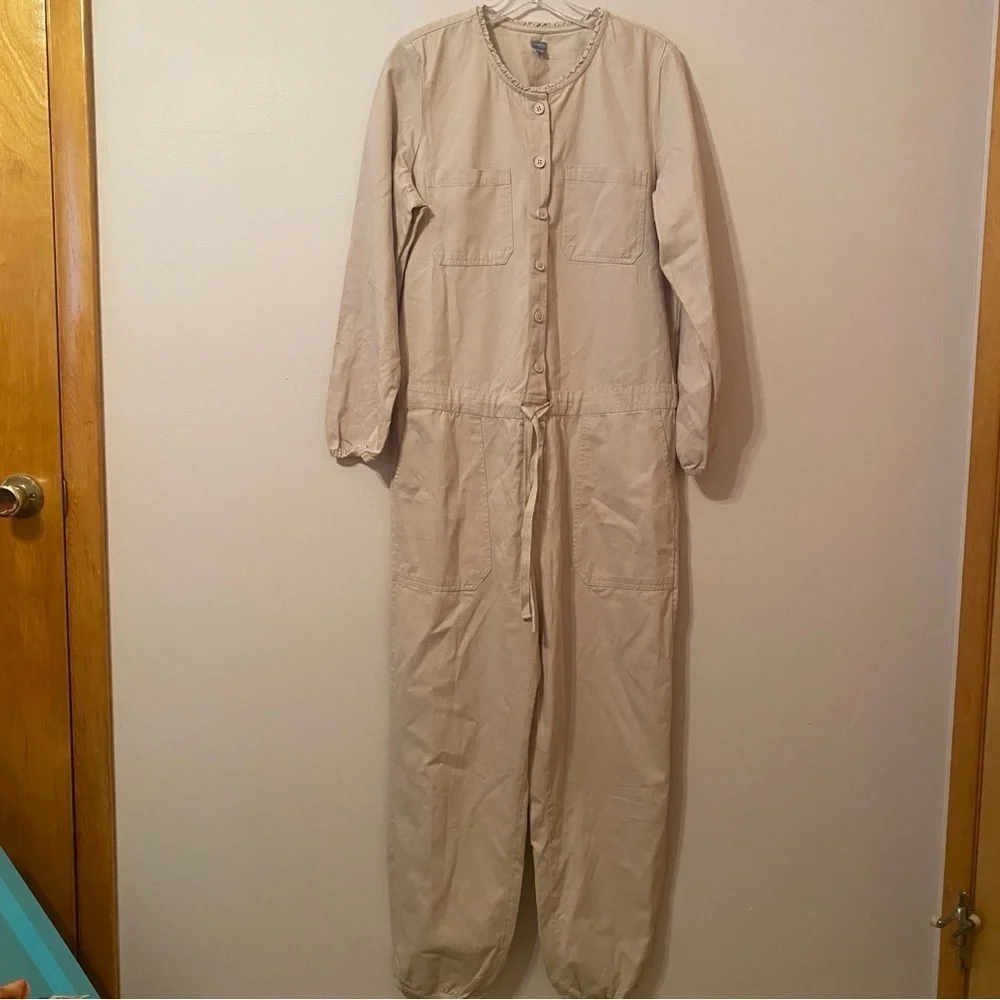Aerie Cream Utility Jumpsuit – Size M – Button Front / Drawstring Waist - EUC